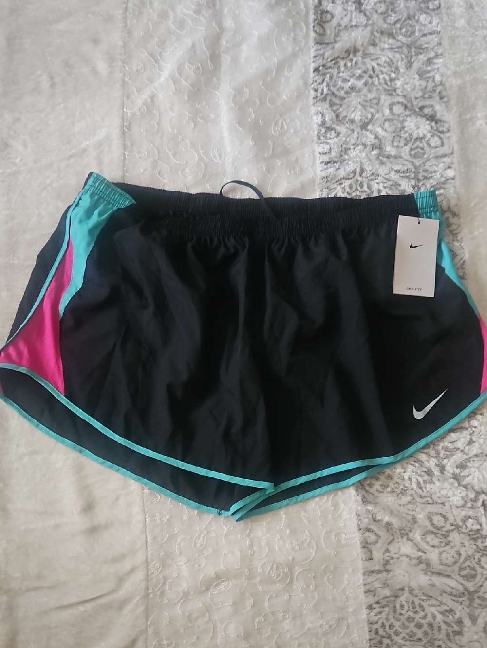 Nike XXL Black Athletic Shorts with Teal & Pink Accents